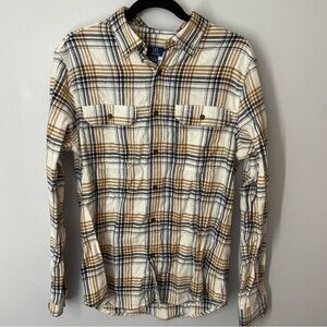 NWOT George Mens/Unisex Button Down Shirt Size S(34-36) Plaid Cream Blue SOFT!
